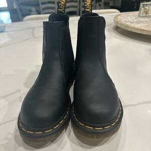 Dr. Martens Black Leather Boots with Yellow Stitching